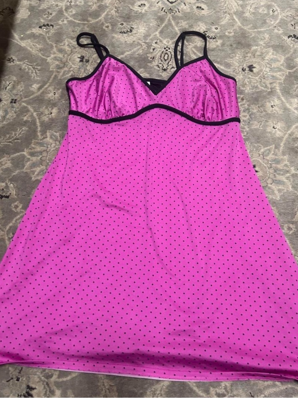George Fuchsia Pink Polka Dot Slip with Black Trim